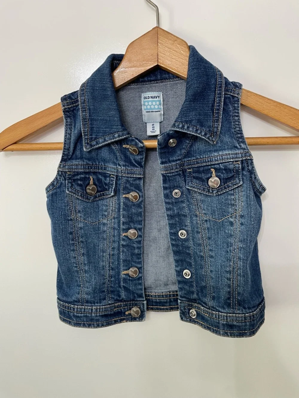 Old Navy Sleeveless Denim Jean Vest Med Blue Wash Girls 4T Cottagecore Outdoor